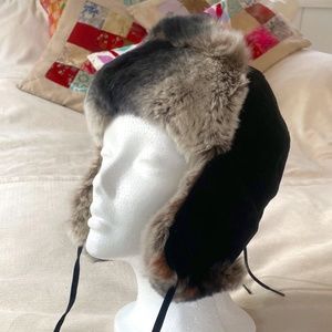 ALMAR, Canada, Suede leather trapper hat with rabbit fur, black,  grey size M